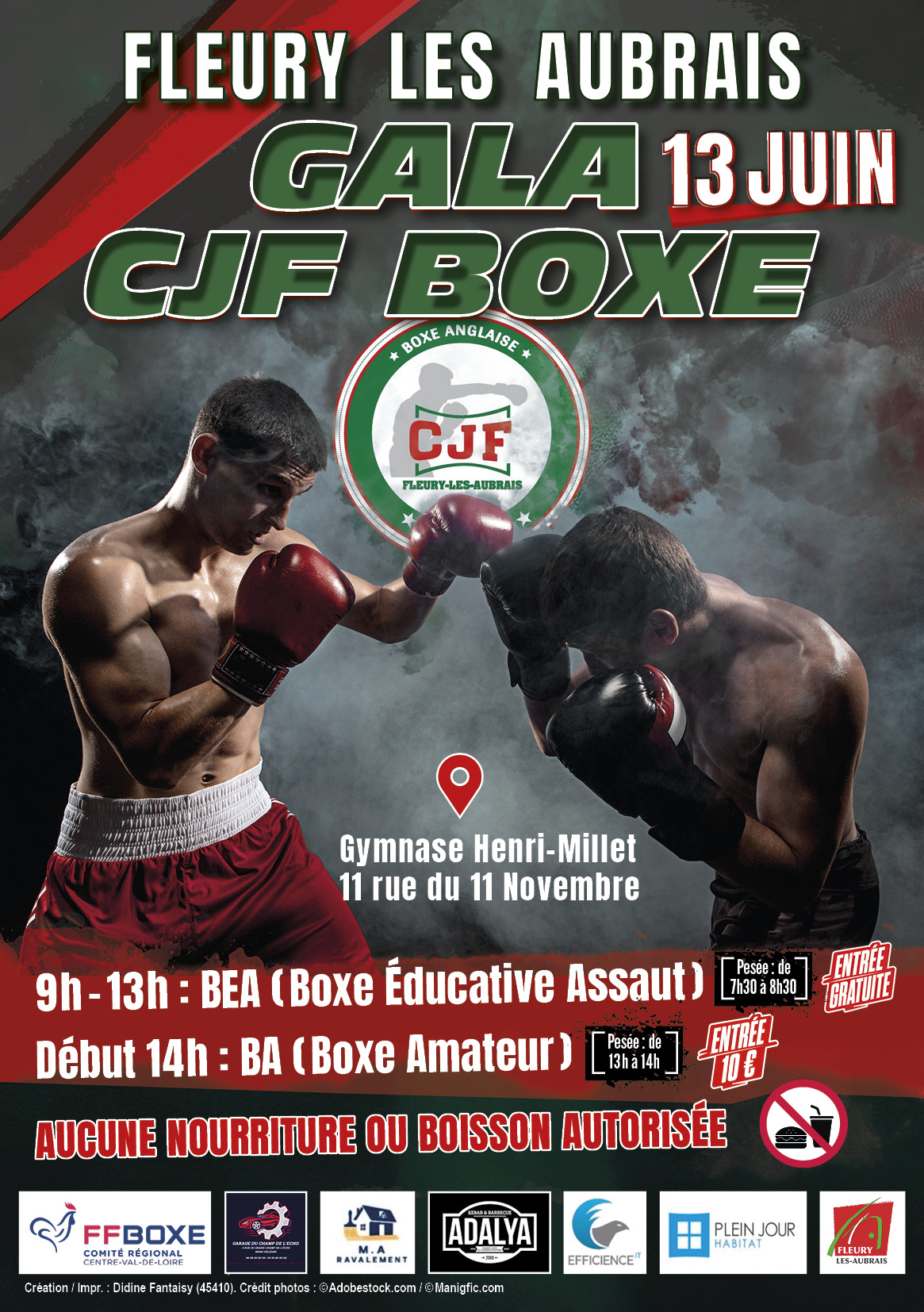 Affiche reseaux sociaux cjf boxe fleury gala 2026
