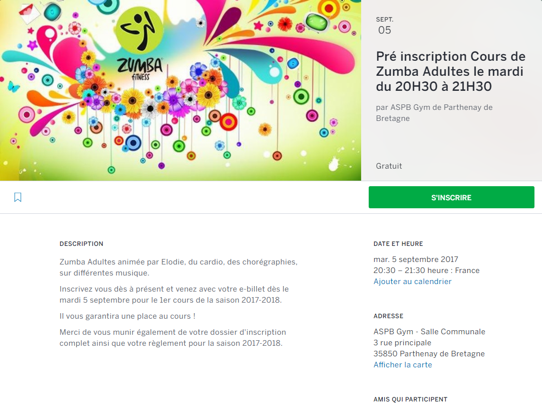 Billet preinscription Zumba Adultes 2017 2018