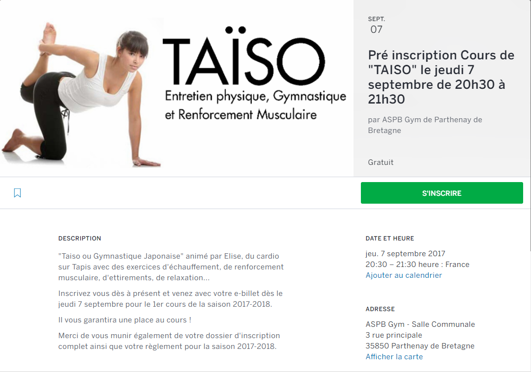 Billet preinscription TAISO 2017 2018