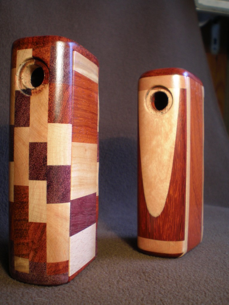 Mod e-cigarette sur mesure, bois collé padouk et tilleul, couleurs mélangées originales