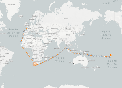 Carte schématique du parcours d'Arzal-Camoël à Tahiti