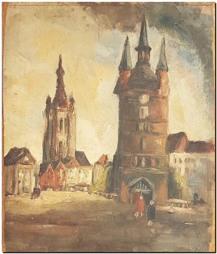 Peinture de l'artiste André Vereecken réalisée en 1956 (environ). Schilderij van kunstenaar André Vereecken gemaakt circa 1956.