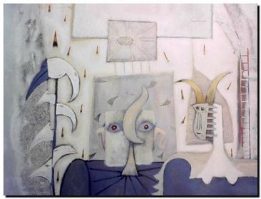 Peinture surrealiste de l’artiste peintre André Vereecken réalisée vers 1980. Surrealistisch schilderij van schilder André Vereecken gemaakt rond 1980. - 1980 (circa).50 - DIAPO