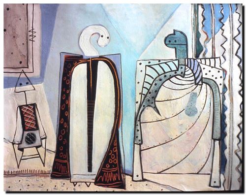 Peinture surrealiste de l’artiste peintre André Vereecken réalisée vers 1980. Surrealistisch schilderij van schilder André Vereecken gemaakt rond 1980. - 1980 (circa).41 - DIAPO