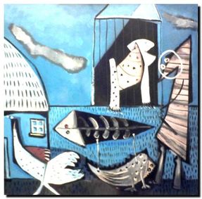 Peinture surrealiste de l’artiste peintre André Vereecken réalisée vers 1980. Surrealistisch schilderij van schilder André Vereecken gemaakt rond 1980 - 1980 (circa).38 - DIAPO