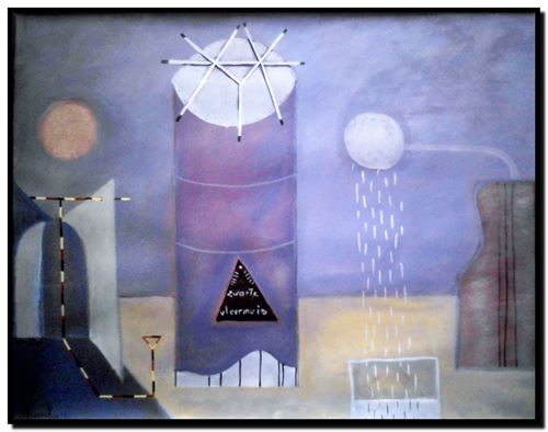 Peinture de l'artiste flamand André Vereecken réalisée vers 1980. Schilderij van de Vlaamse kunstenaar André Vereecken gemaakt circa 1980.- 1980 (circa).37 Zwarte Vleermuis - DIAPO