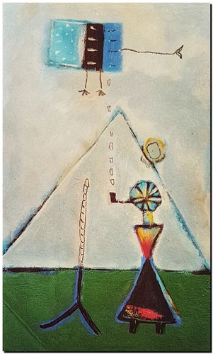 Peinture artistique surrealiste de l’artiste peintre André Vereecken réalisée vers 1984. Surrealistisch schilderij van schilder André Vereecken gemaakt rond 1984. - 1984 (circa).09 - PHOTO (alb4)