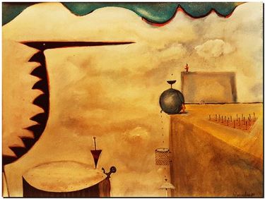 Peinture artistique surrealiste de l’artiste peintre André Vereecken réalisée en 1984. Surrealistisch schilderij van schilder André Vereecken gemaakt in 1984. - 1984.08 - PHOTO (alb3)