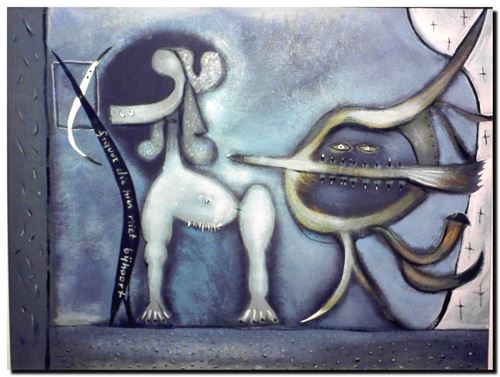Peinture du peintre flamand André Vereecken réalisée en 1984. Schilderij van de Vlaamse kunstschilder André Vereecken gemaakt in 1984. - 1984.05B Figuur die hier niet bijhoort - DIAPO