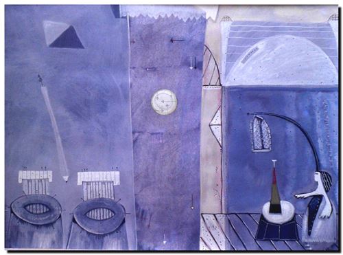 Peinture du peintre flamand André Vereecken réalisée en 1984. Schilderij van de Vlaamse kunstschilder André Vereecken gemaakt in 1984.- 1984.04 - DIAPO
