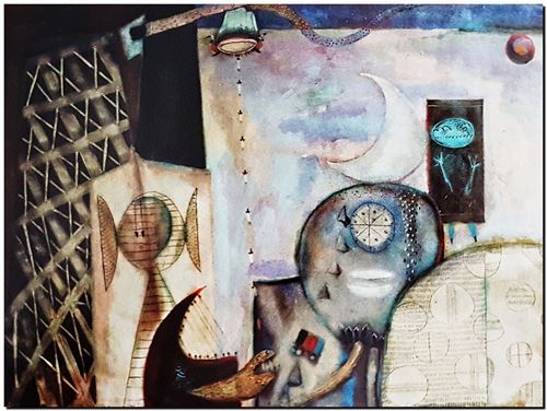 Peinture artistique surrealiste de l’artiste peintre André Vereecken réalisée vers 1984. Surrealistisch schilderij van schilder André Vereecken gemaakt rond 1984. - 1984 (circa).34 - PHOTO (alb7)