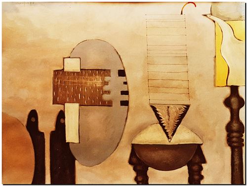 Peinture artistique surrealiste de l’artiste peintre André Vereecken réalisée en 1984. Surrealistisch schilderij van schilder André Vereecken gemaakt in 1984. - 1984.10 - PHOTO (alb3)