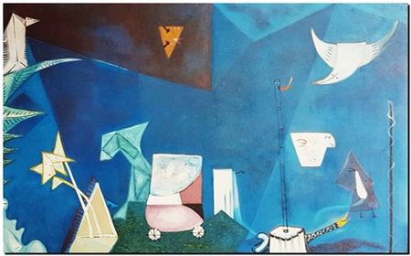 Peinture artistique surrealiste de l’artiste peintre André Vereecken réalisée vers 1985. Surrealistisch schilderij van schilder André Vereecken gemaakt rond 1985.- 1985 (circa).18 - PHOTO (alb5)