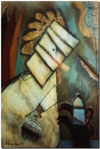 Peinture artistique surrealiste de l’artiste peintre André Vereecken réalisée en 1989. Style Vereecken. Surrealistisch schilderij van schilder André Vereecken gemaakt in 1989. Stijl Vereecken. - 1989.06 - PHOTO (alb3)