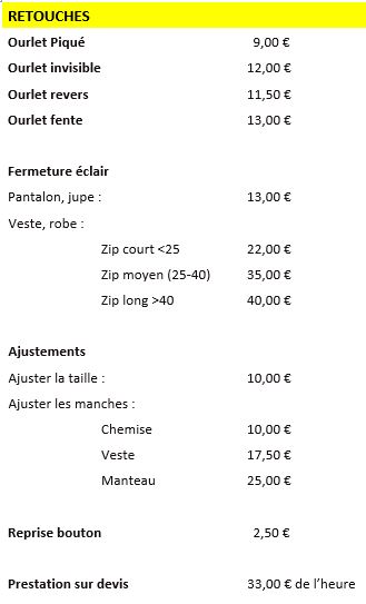 Tarifs-retouches