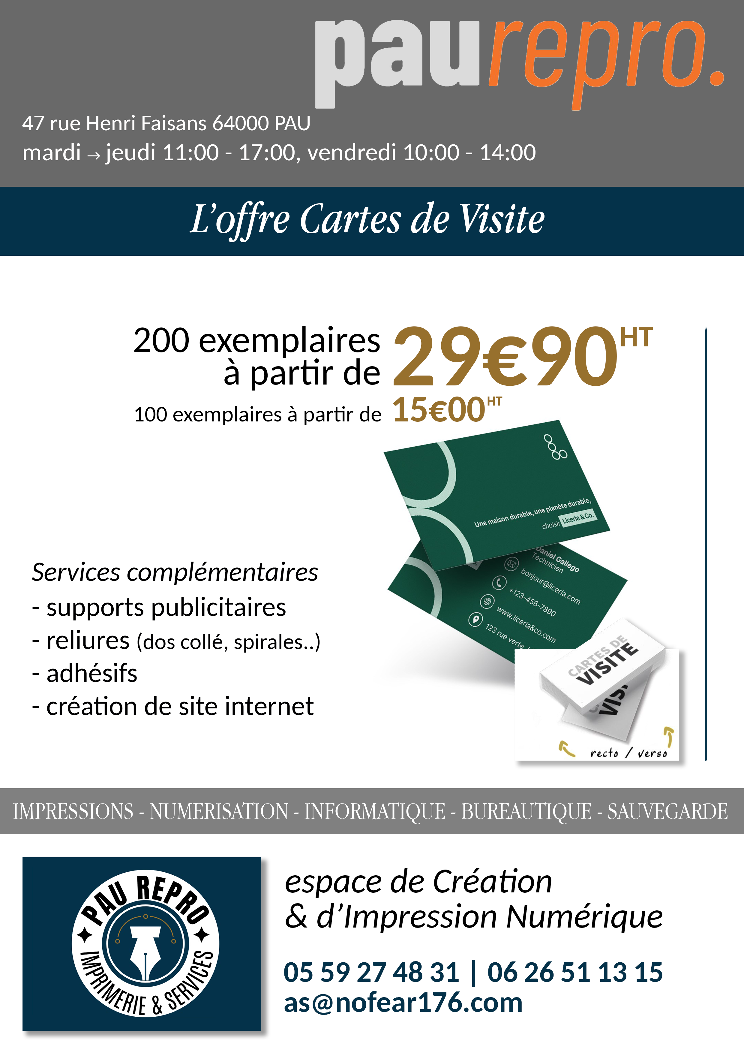 Pau REPRO- offre Cartes de Visite