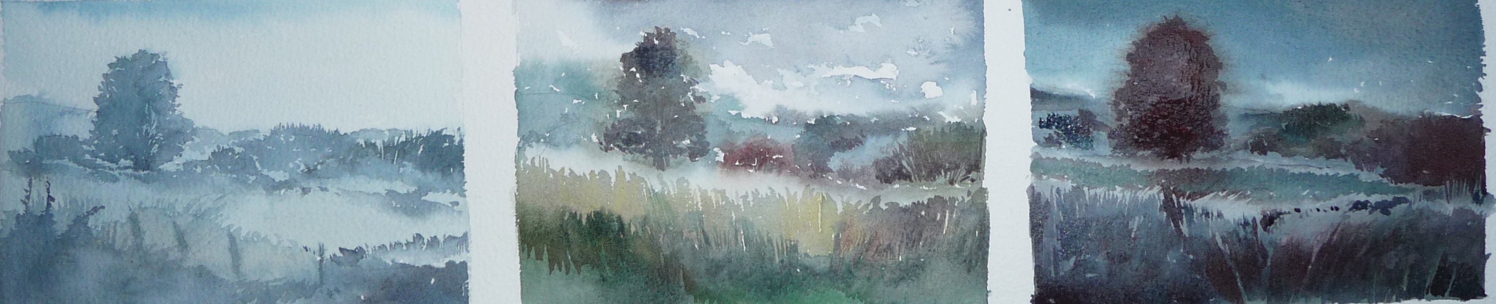 Paysage bleu 20x50 aquarelle