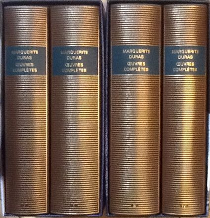 Volumes 572, 573, 596 et 597 de Marguerite Duras dans la Pléiade.