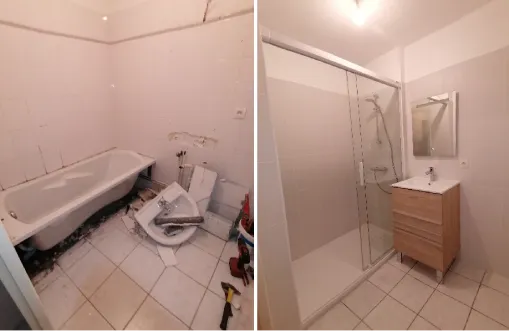 Salle de bain rénovée avant après Vertou