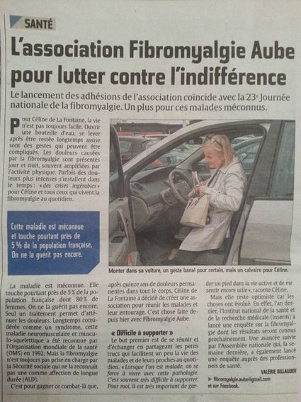 L'association Fibromyalgie Aube pour lutter contre l'indifférence : Article du journal L'Est Éclair, avril 2016, pour la création de l'Association Fibromyalgie Aube.