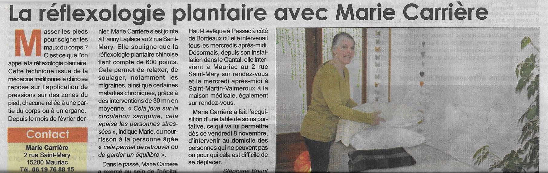 Article concernant marie carriere le reveil cantalien 08 11 2019