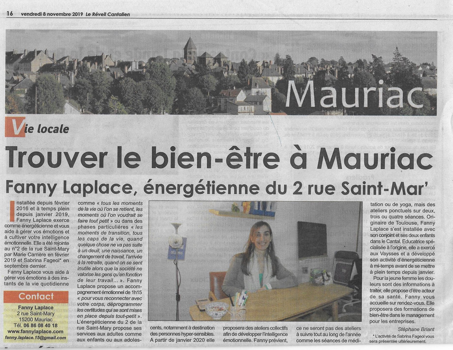 Article concernant fanny laplace le reveil cantalien 08 11 2019