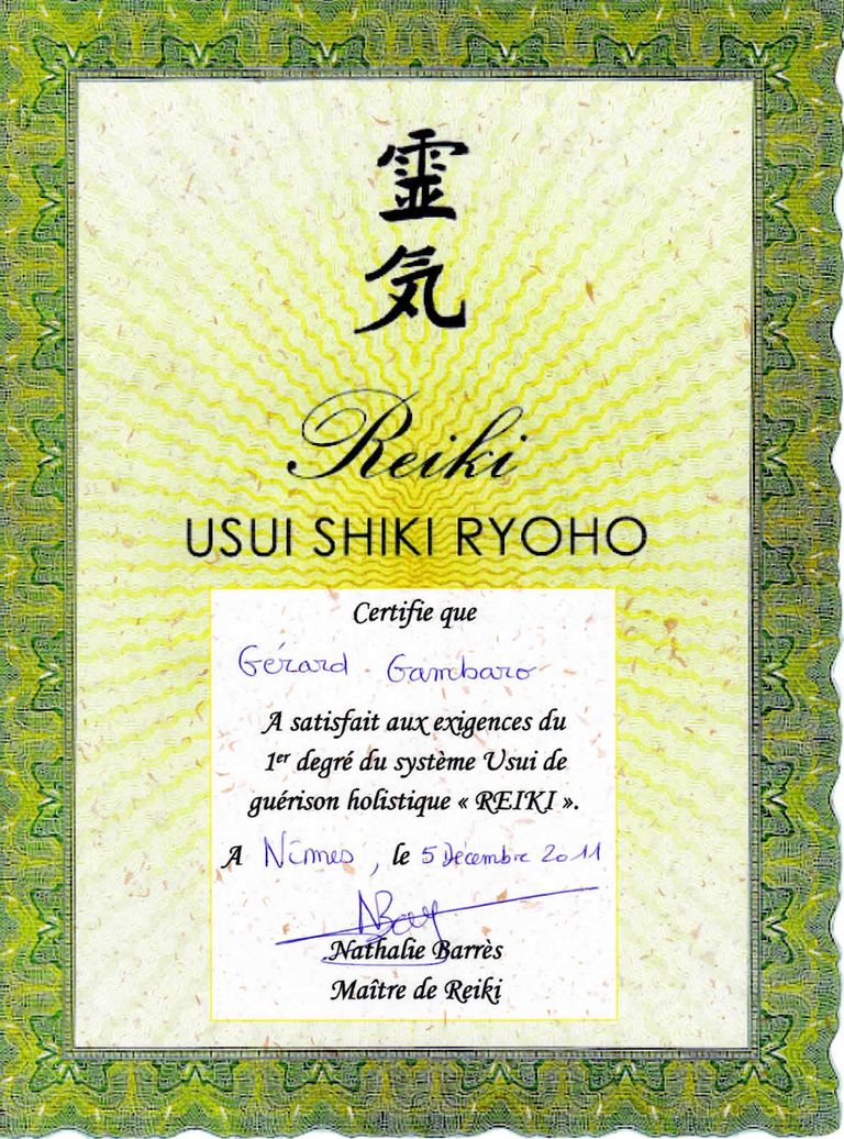 Attestation initiation reiki 1 gerard gambaro reiki connexion