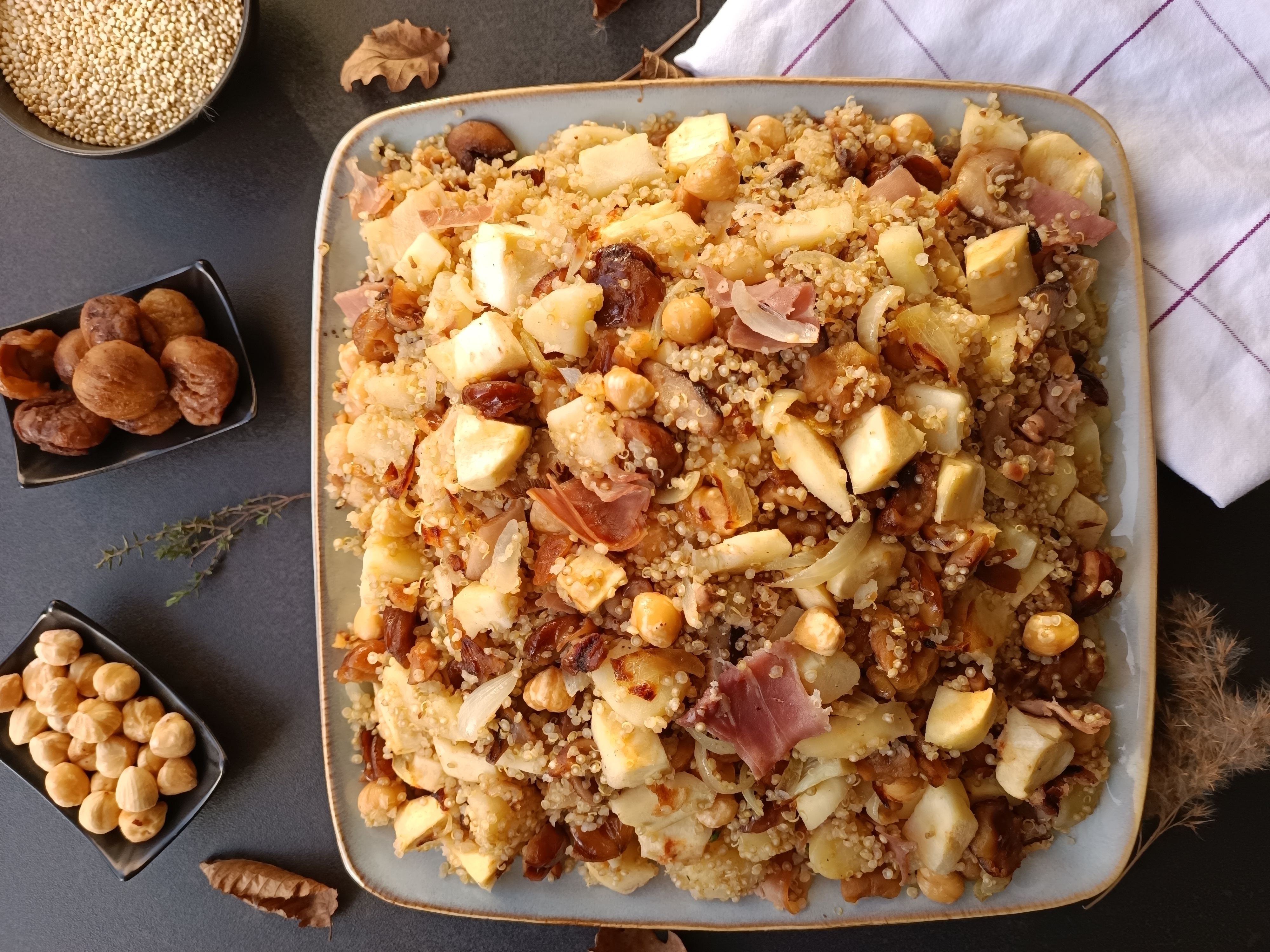 Rédaction de contenus optimisés SEO en rapport avec l'alimentation, comme une recette de poêlée quinoa champignons panais châtaigne