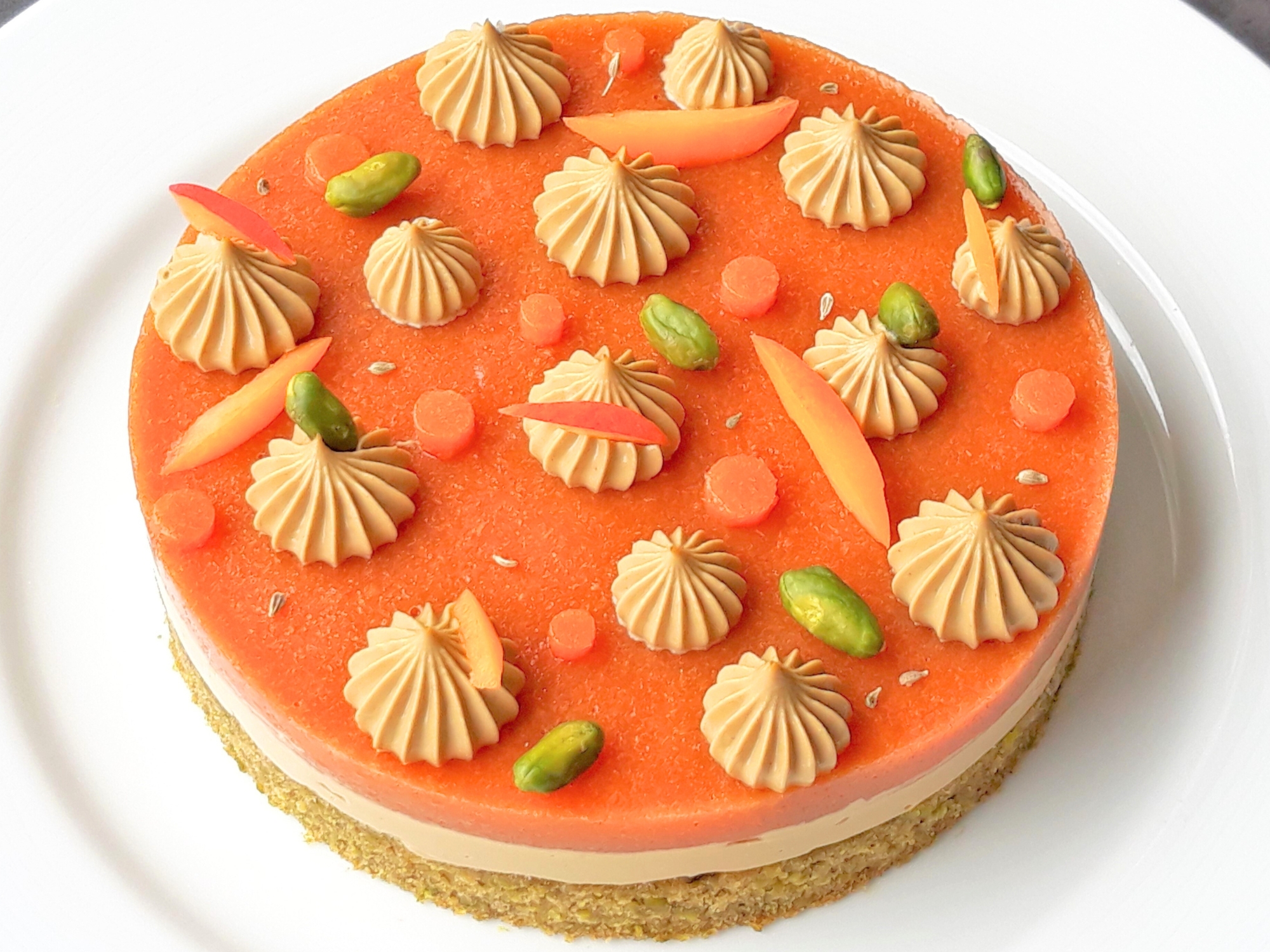 Entremets pistache abricot anis vert sans gluten sans lactose