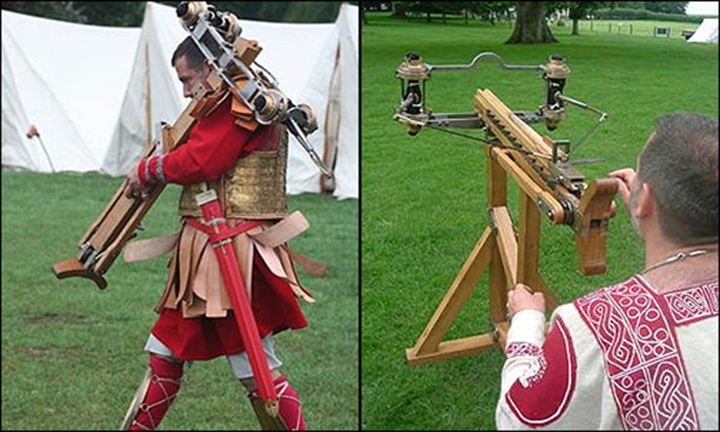 Reconstitution d'une Manuballista romaine.
Source : ©www.comitatus.net/armyballista.html