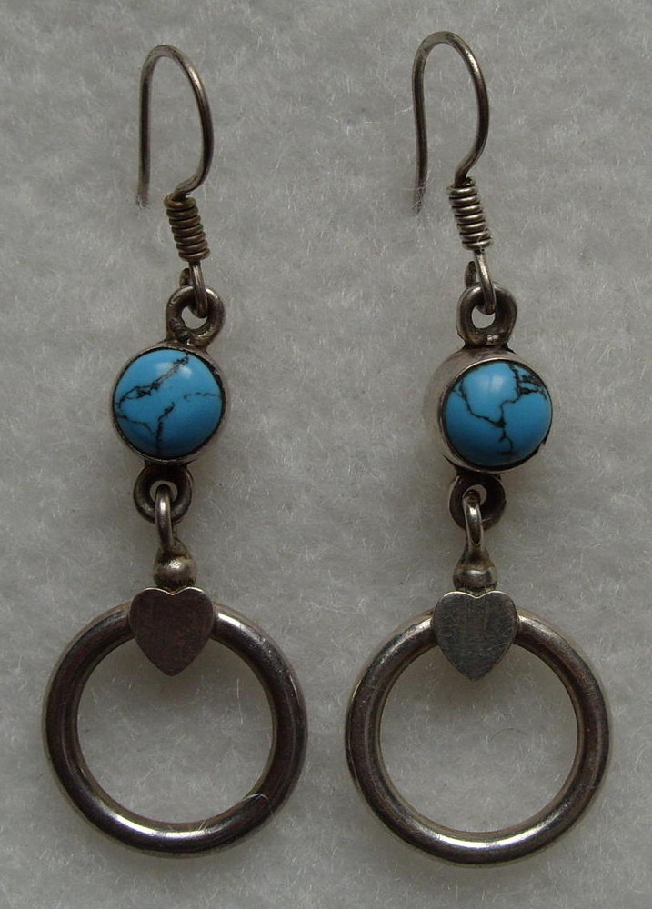 Boucles d'oreilles d'Inde du Nord en argent et turquoises