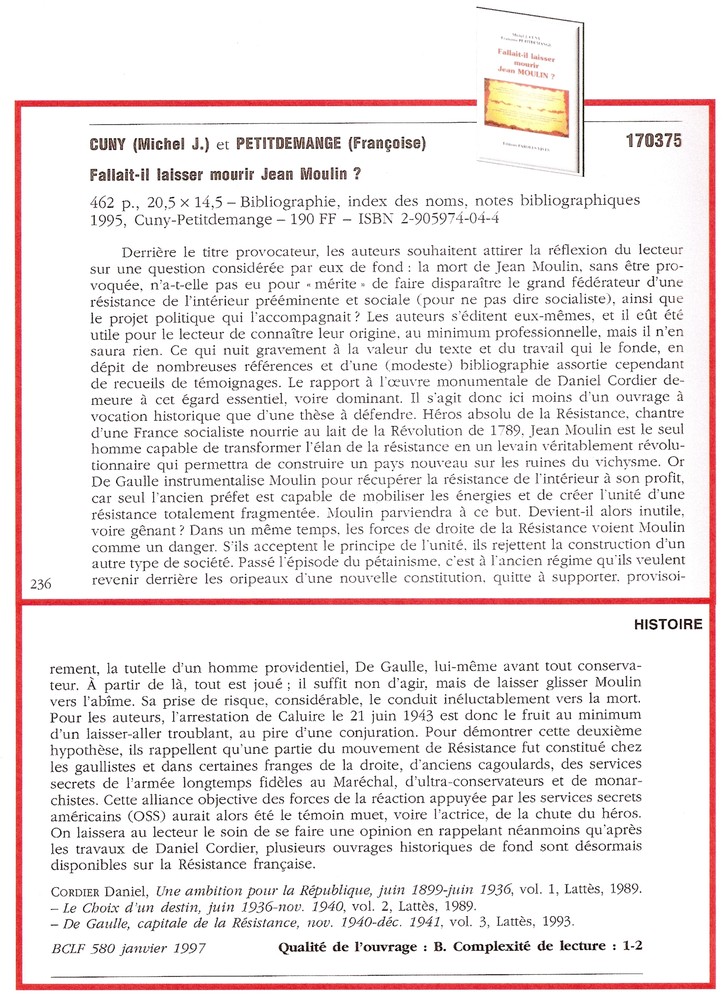 8 2 Bulletin Critique du Livre Francais Janvier 1997 Archives MJC FP