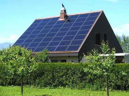 Solar panels panelled house roof array