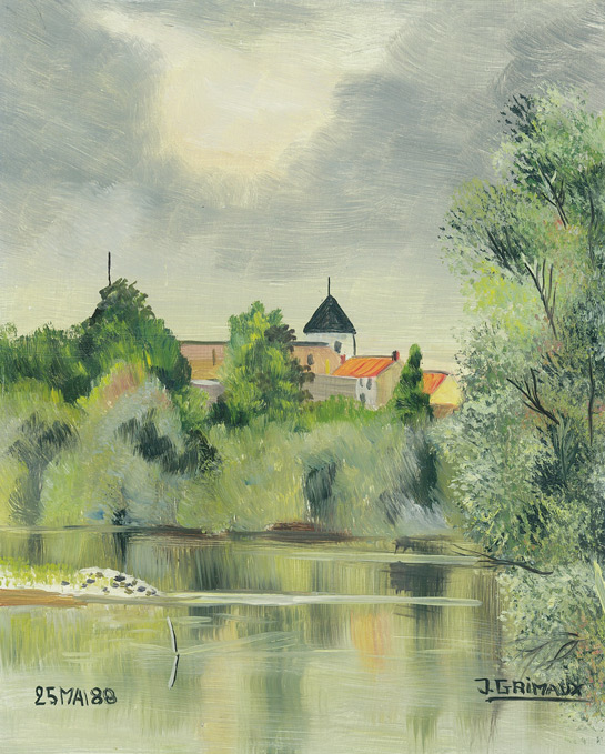 1988 05 25 eglise vue de l ile de Cosne 30x24cm