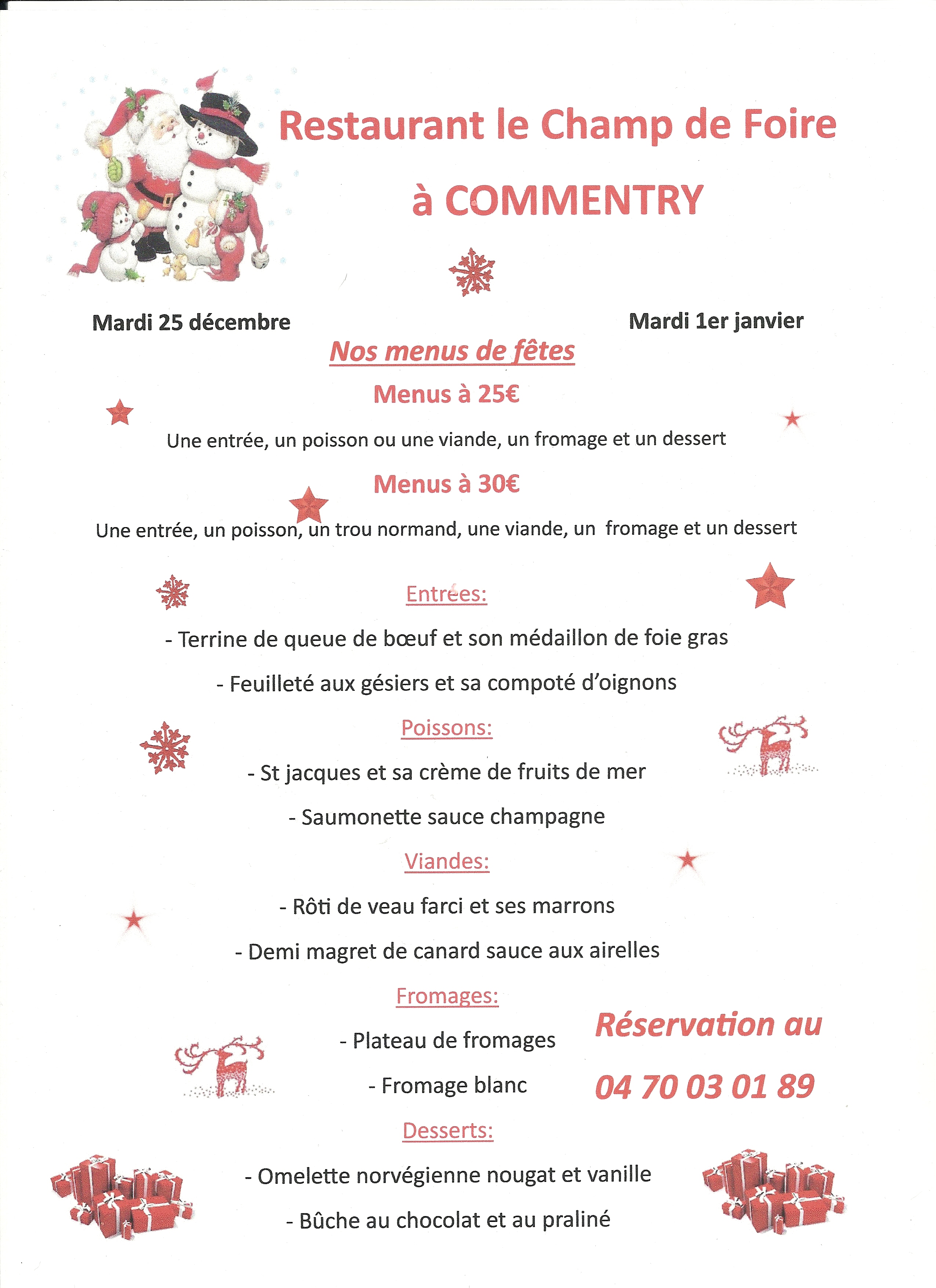 Menu de fete