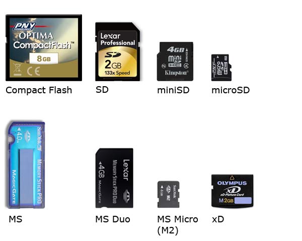 Carte memoire cf sd sdhc minisd microsd ms ms duo ms micro xd