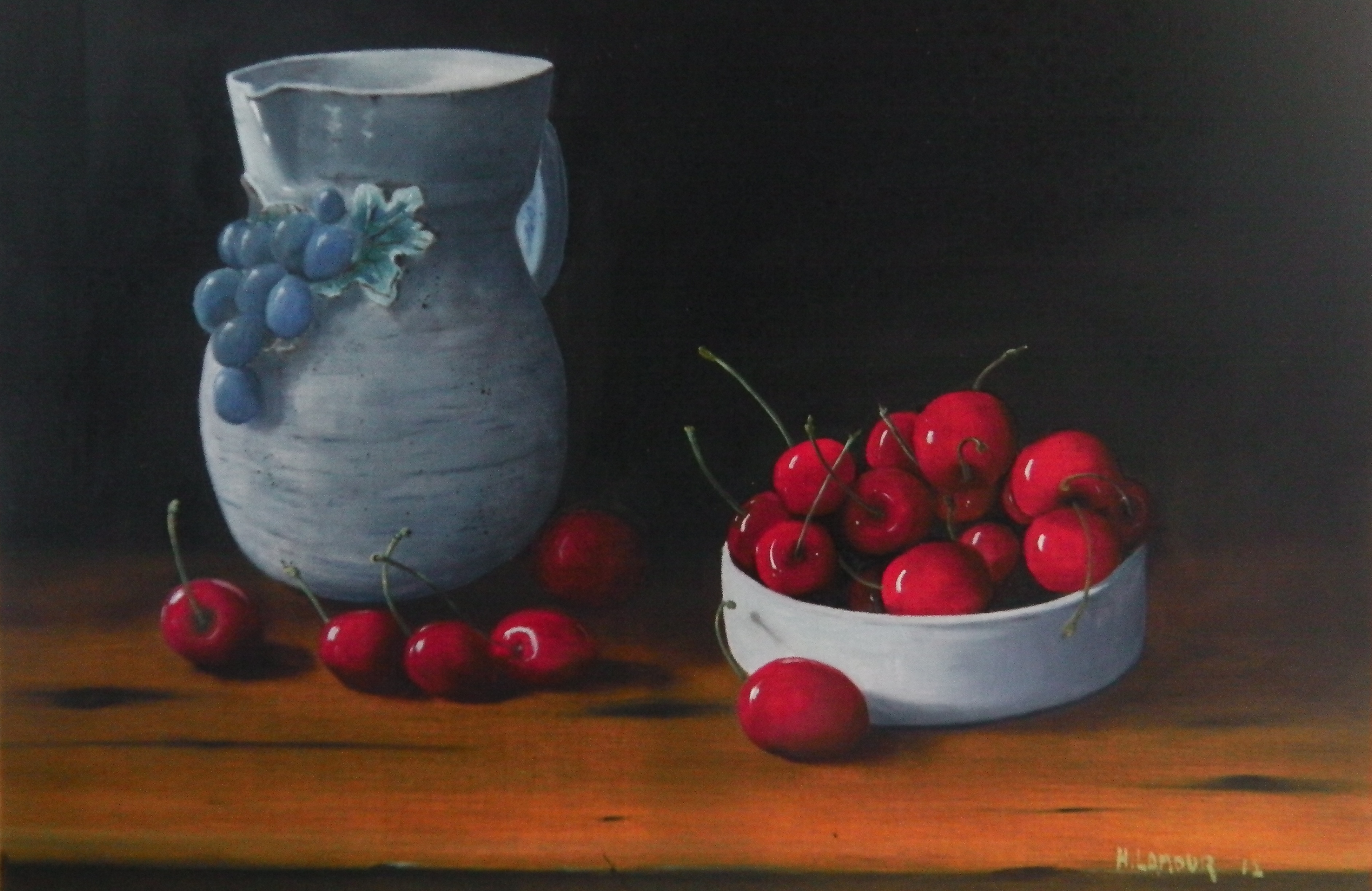 Cerises et pichet 55x38 8F toile