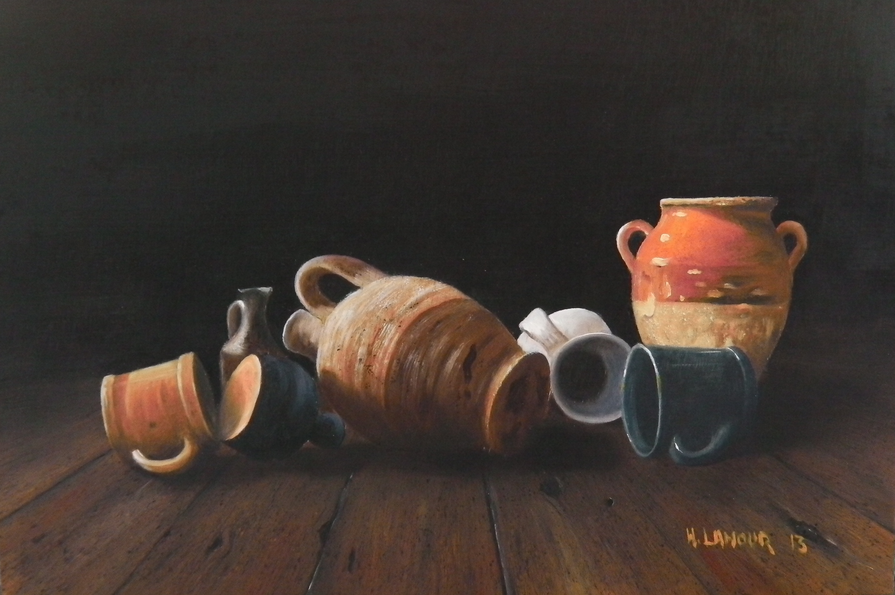 Pichets renverses 24x35 5P huile sur bois