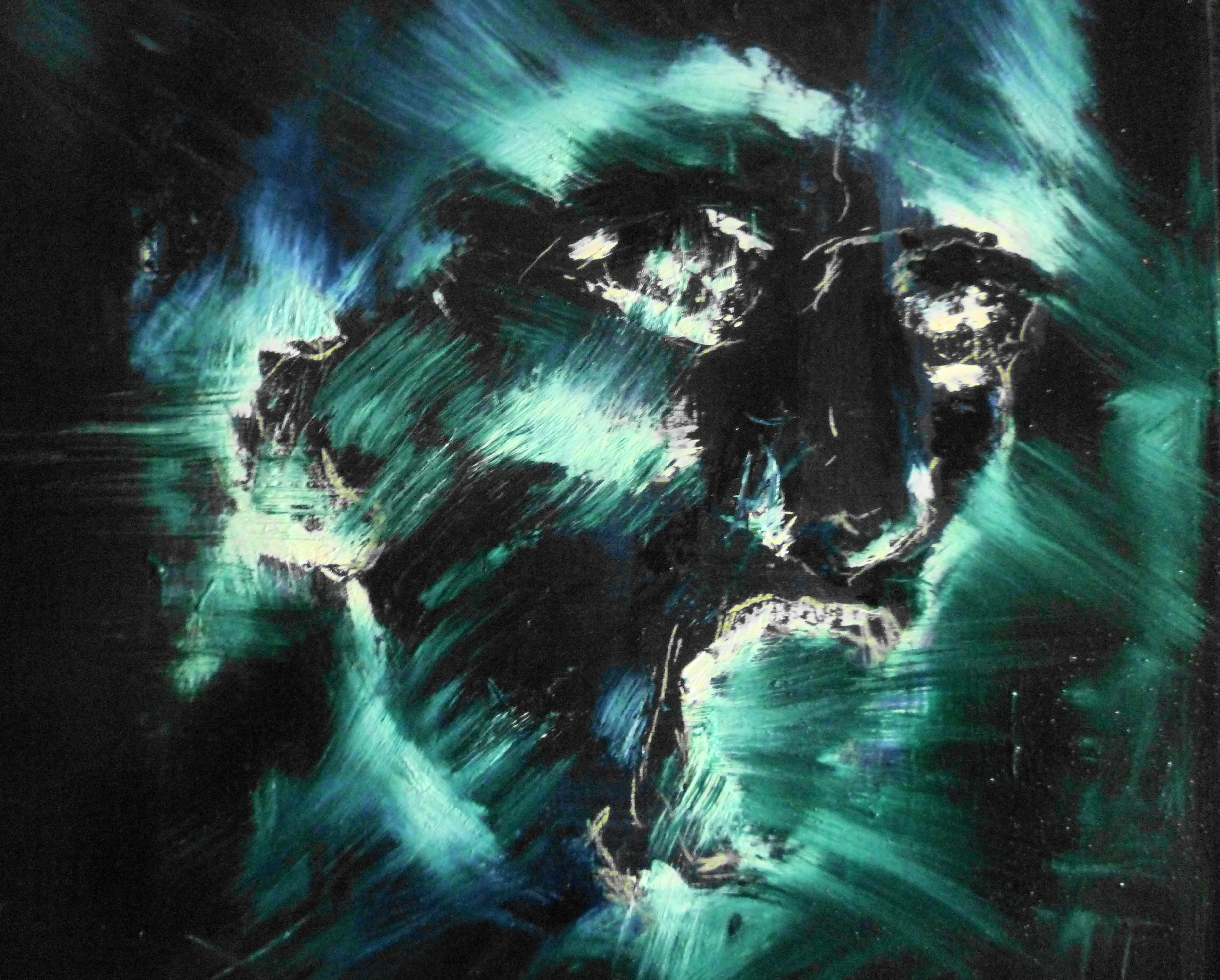 tryptique, life on earth épisode 1, huile sur carton entoilé 30*30cm