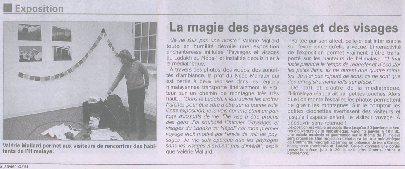 Article vosges matin du 06 janvier 2010 exposition la magie des paysages et des visages
