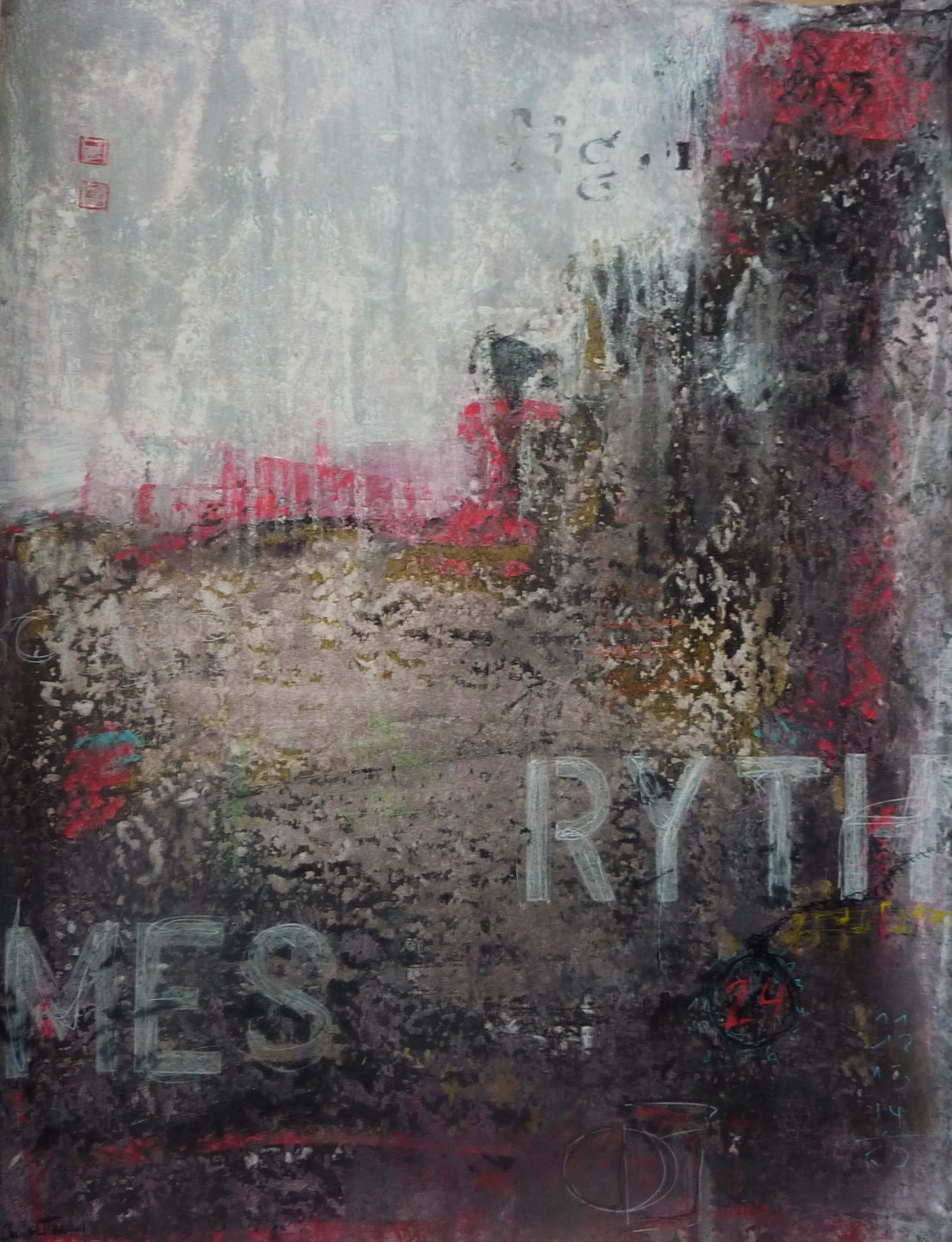 « Rythmes » - Technique mixte sur papier marouflé sur toile (65  x 50 cm)