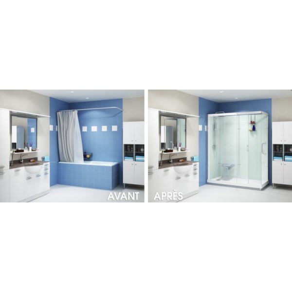 Douche kinemagic espace a porte verre transparent serenite thermostatique haute niche kinedo