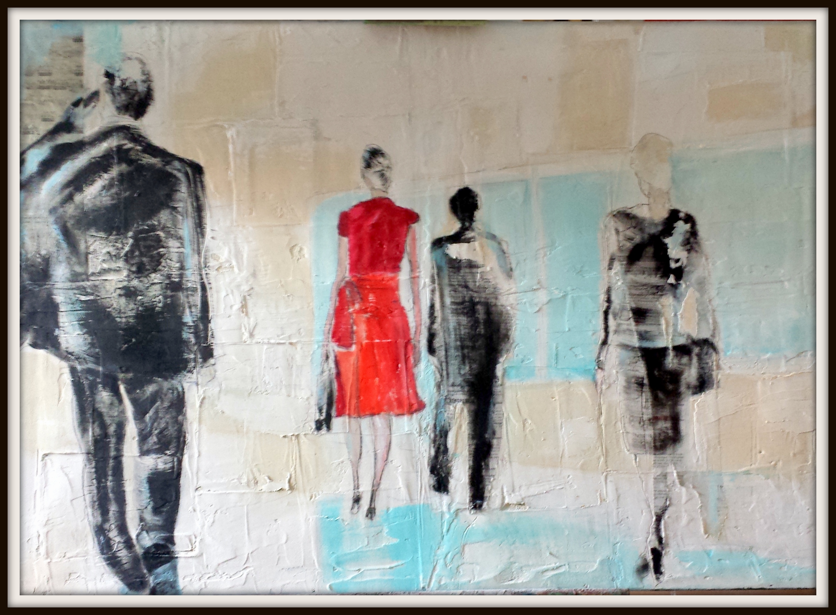  Titre :" exil fiscal ?"  technique mixte  (plâtre, acrylique.).. .70*100 cm   sur toile encadrée.