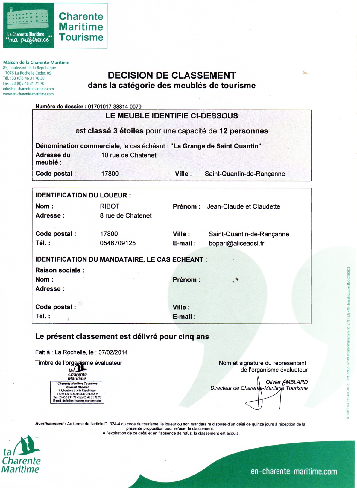 Certificat classement