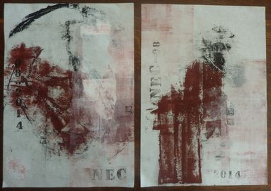 "Empreintes" - Monotypes sur papier japonais Washi (36 x 26 cm)