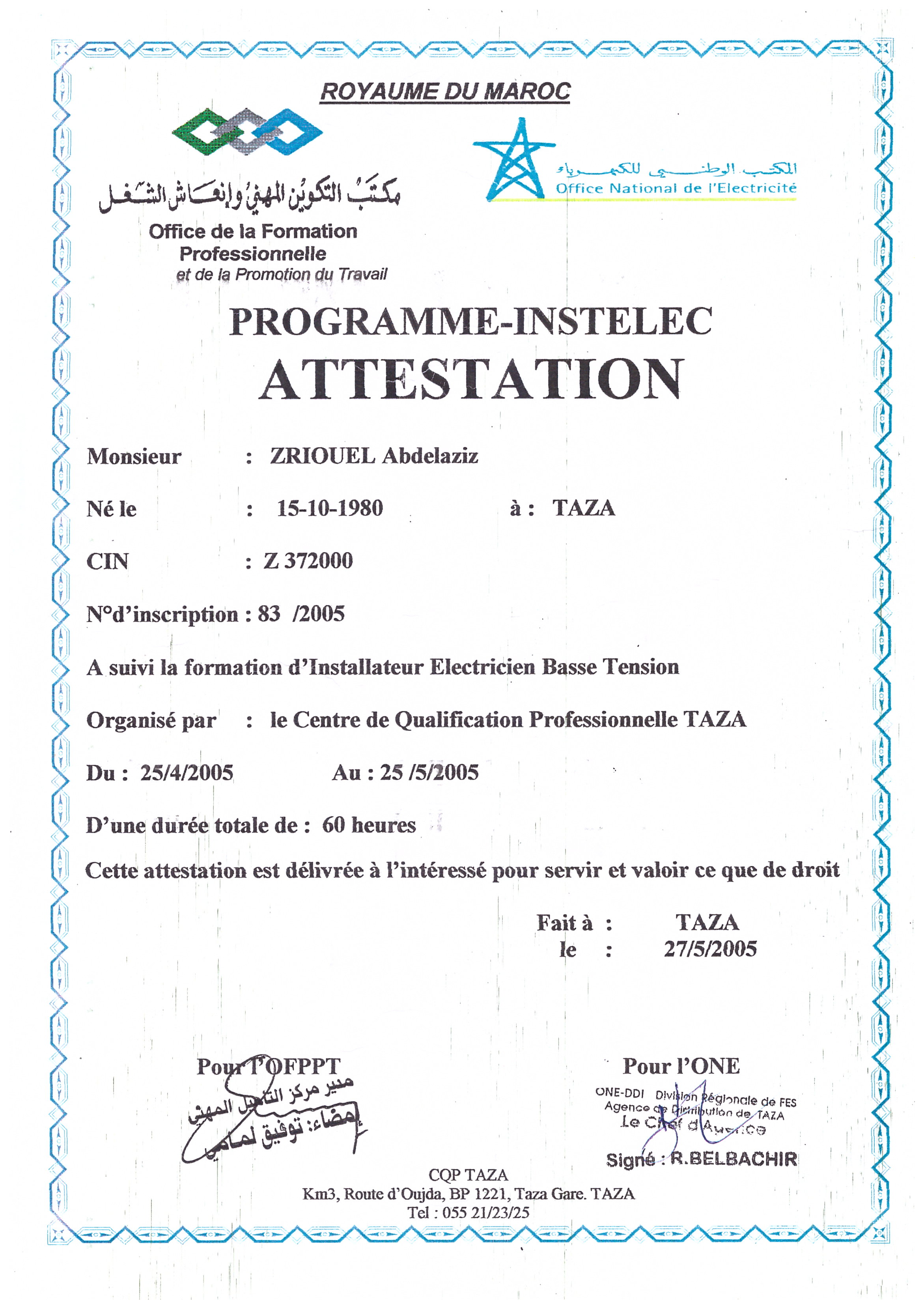 Attestation prog instelec