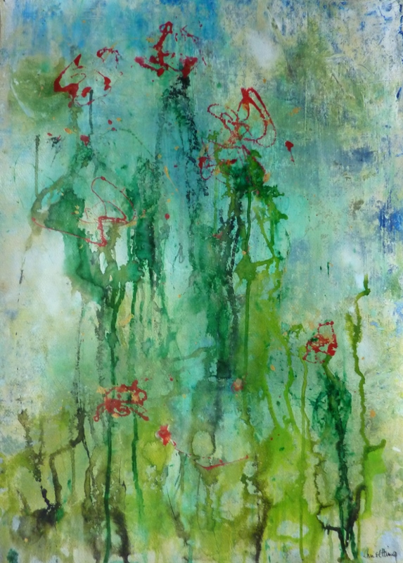 "Florales 6" - mixte sur papier (50 x 70 cm)