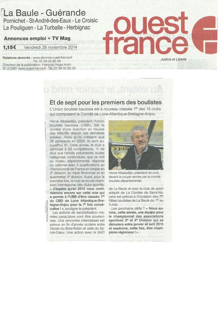 Article de Ouest France AG du 23 11 2014 page 001