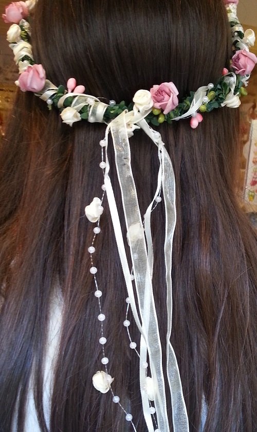 3 couronne vieux rose et ruban creme