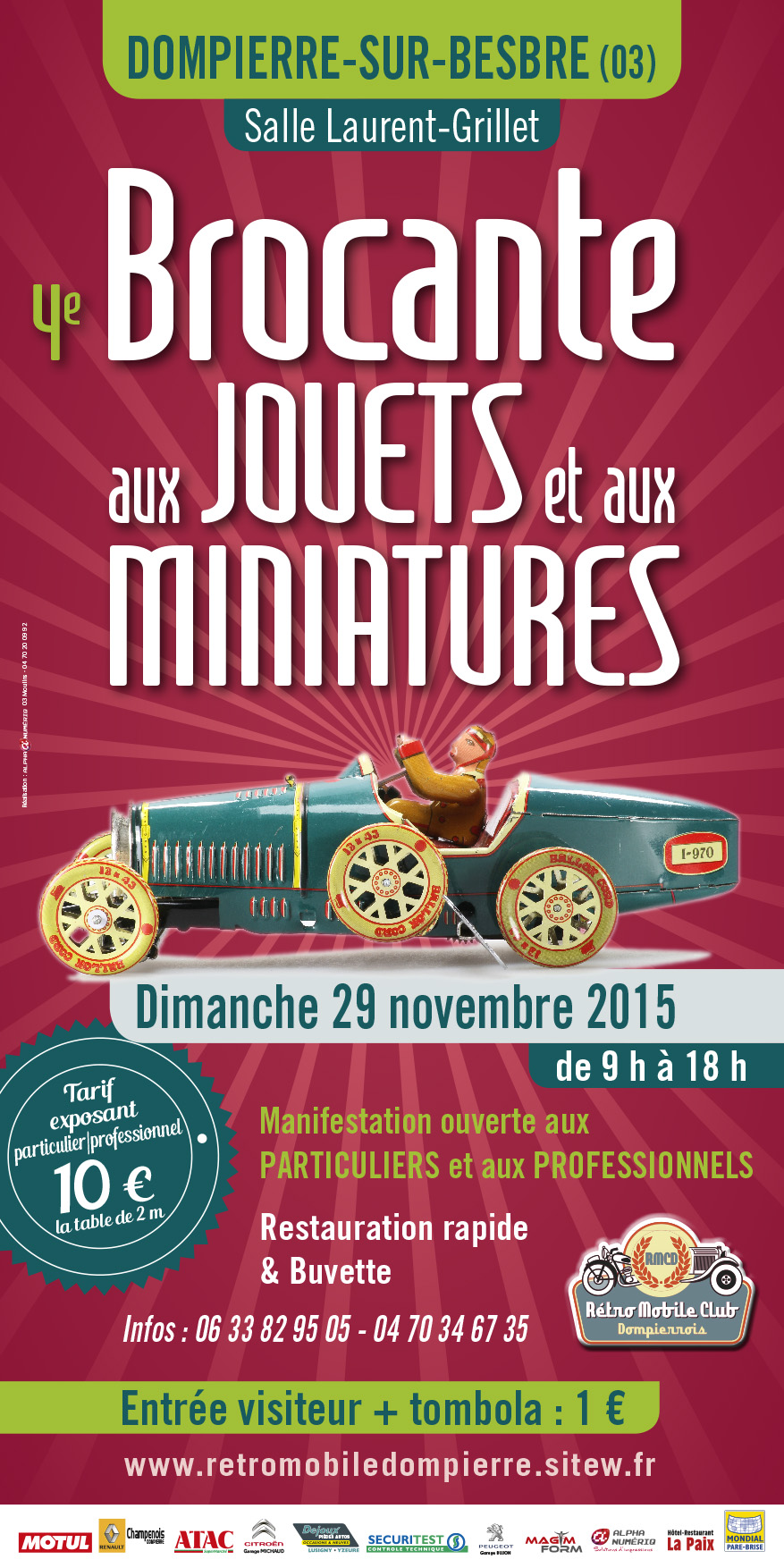 Affiche 4e Brocante aux jouets et aux Miniatures de Dompierre-sur-Besbre (03), le 29 novembre 2015